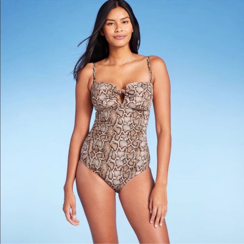 Kona Sol Tan Snake Print Tie-Front One-piece High Coverage Swimsuit
